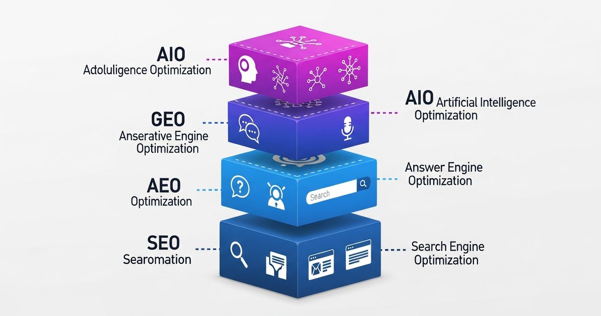 AEO vs GEO vs AIO vs SEO layered strategy comparison