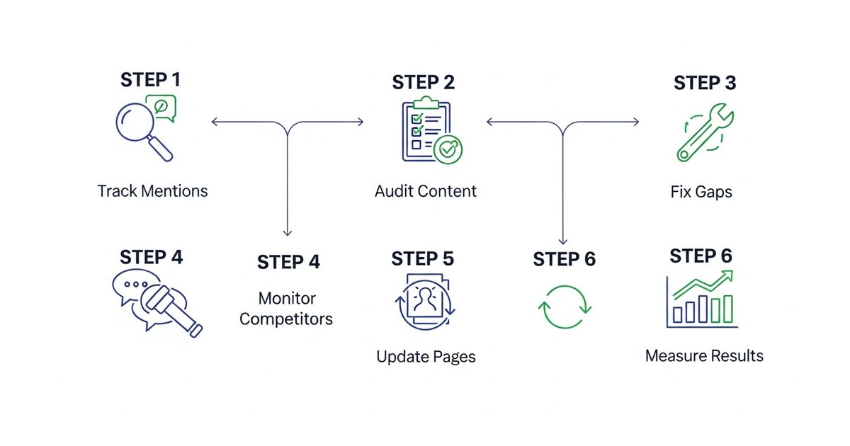 AI search visibility improvement process - six steps from tracking to results