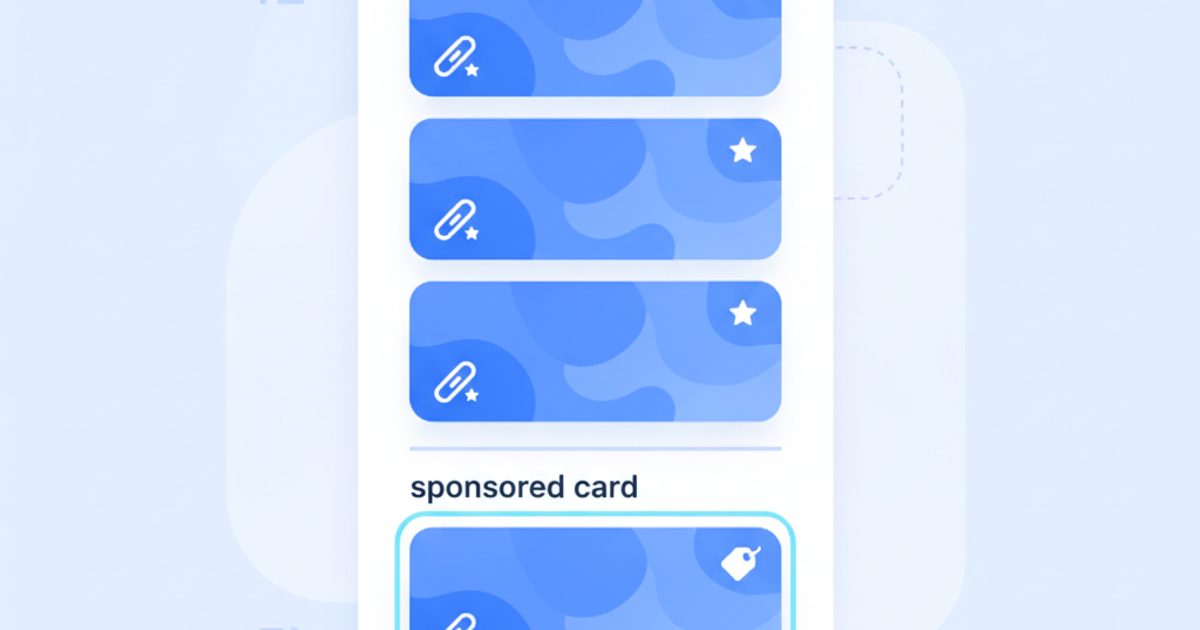 Diagram of a ChatGPT answer with an organic shortlist of recommended brands at the top and a separate labeled sponsored card below it