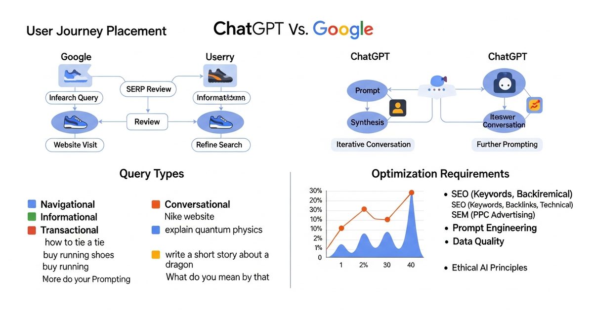 chatgpt vs google search where business show up 2026