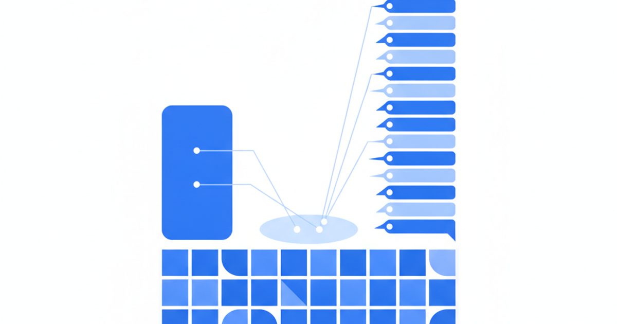 Diagram of two Google AI answer paths drawing on the same search index: a short summary card above results with a few source links, and a longer conversational answer with many more source links, with only a small overlap between the two sets of linked pages