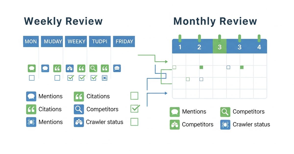 AI brand monitoring review cadence - weekly and monthly cycles