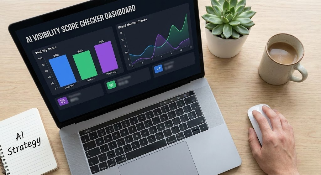 AI visibility score checker dashboard showing brand visibility across ChatGPT, Gemini, and Perplexity