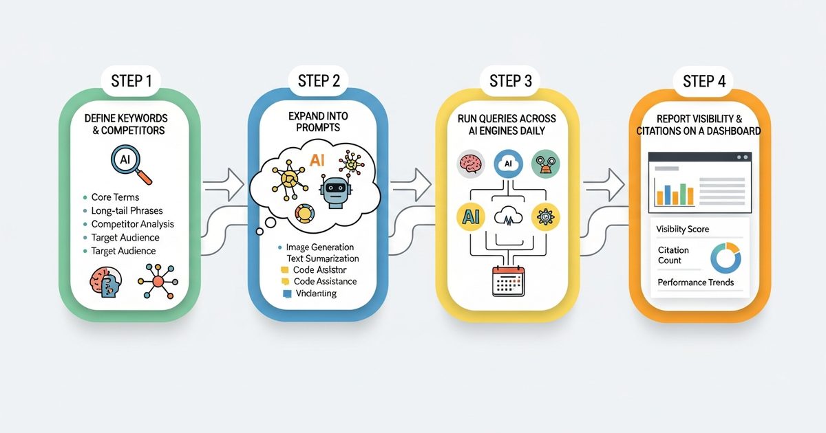 How AI visibility tracking works - four-step pipeline